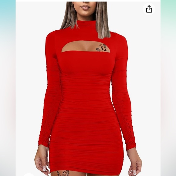 Dresses & Skirts - 2/$20 NWOT Ruched cutout red mini long sleeve dress bodycon fit
